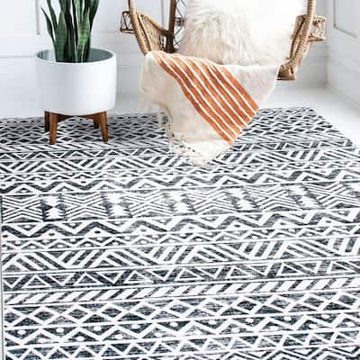 World Rug Gallery Contemporary Distressed Geometric Machine Washable Area Rug
