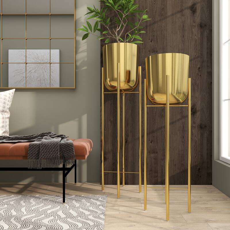Modern Metallic Glam Planter Collection - Set of 2 - Multiple Sizes - Gold, Silver, White or Black