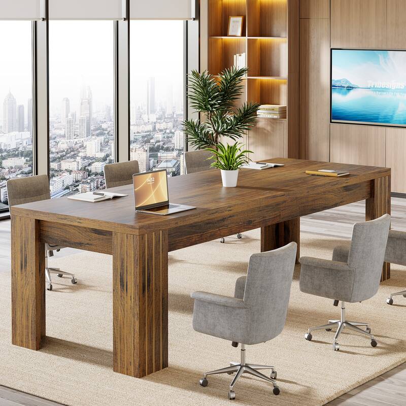 6.5 ft Rectangular Conference Table for 6-8 People - 78.74" W x 27.56" D x 29.53" H - Dark Brown