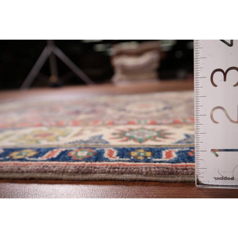 Geometric Brown Kazak Foyer Rug Hand-Knotted Wool Carpet - 2'9" x 4'1"