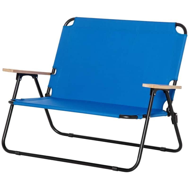Double Folding Camping Chair, Portable Loveseat, Wood Armrests