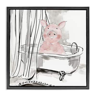 Stupell Minimal Bathtub Piggy Framed Floater Canvas Wall Art Design By Carol Robinson