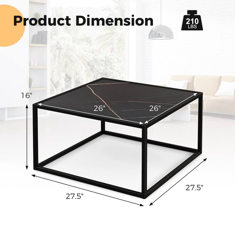Costway Coffee Table Modern Rectangular Coffee Table Metal Frame For - 27.5'' x 27.5'' x 16''