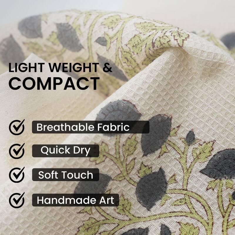 Fabdivine Hand Block Floral Print Waffle Weave Kitchen, Dining Room Use, Gift Hand Towel
