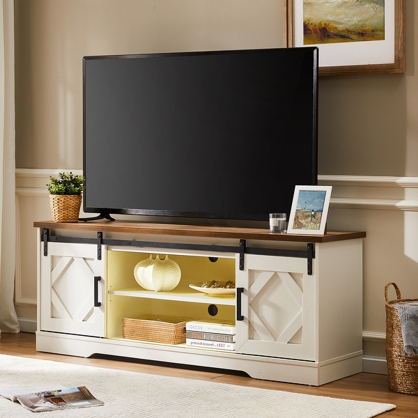 Farmhouse Sliding Barn Door TV Stand Rustic Gray for TVs up to 65 On Sale Bed Bath Beyond 33181008