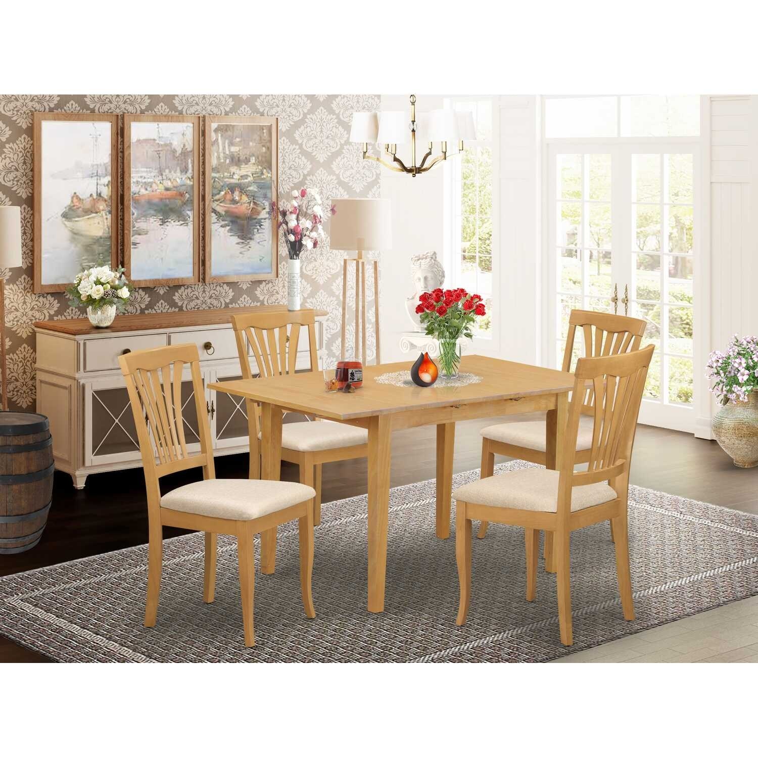 HomeStock 5-Piece Rectangle Natural Oak Finish Solid Wood Top Dining Table with 4 Chairs