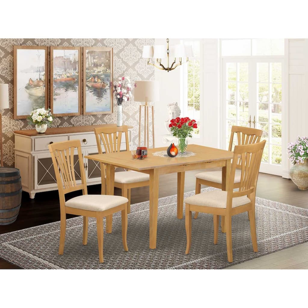 HomeStock 5-Piece Rectangle Natural Oak Finish Solid Wood Top Dining Table with 4 Chairs