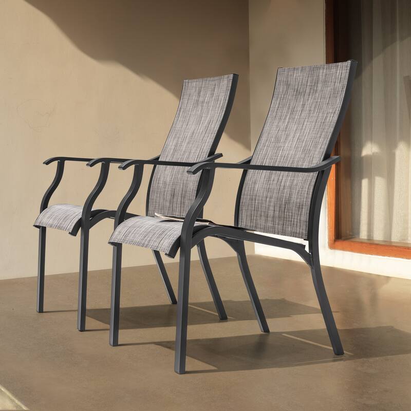 Outdoor 2-Piece Textilene Dining Chairs with Aluminum Frame, Grayish Brown