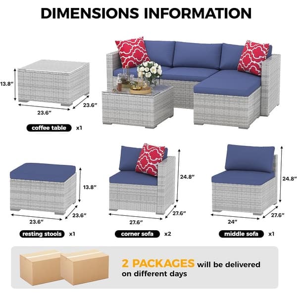 dimension image slide 2 of 3, 5-Piece Patio Furniture Set, Weather Patio Set - PE Wicker