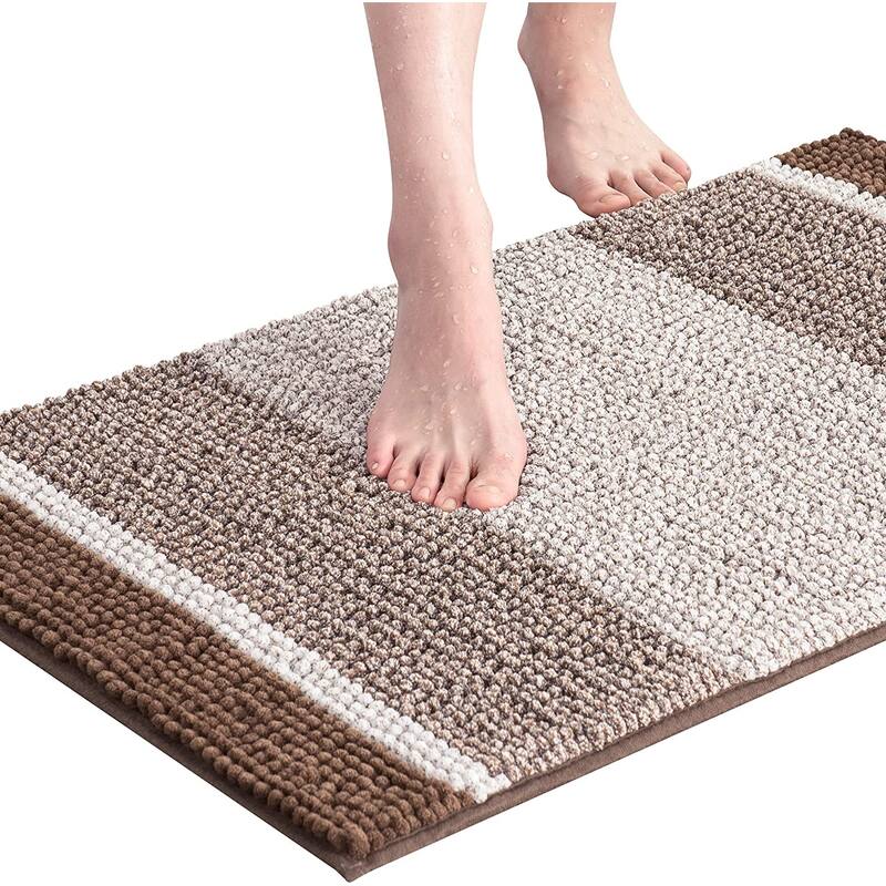 Subrtex Rugs Chenille Gradient Stripe Pattern Soft Plush Bath Rug Shower Water Absorbent Mat - 16"*24" - Coffee