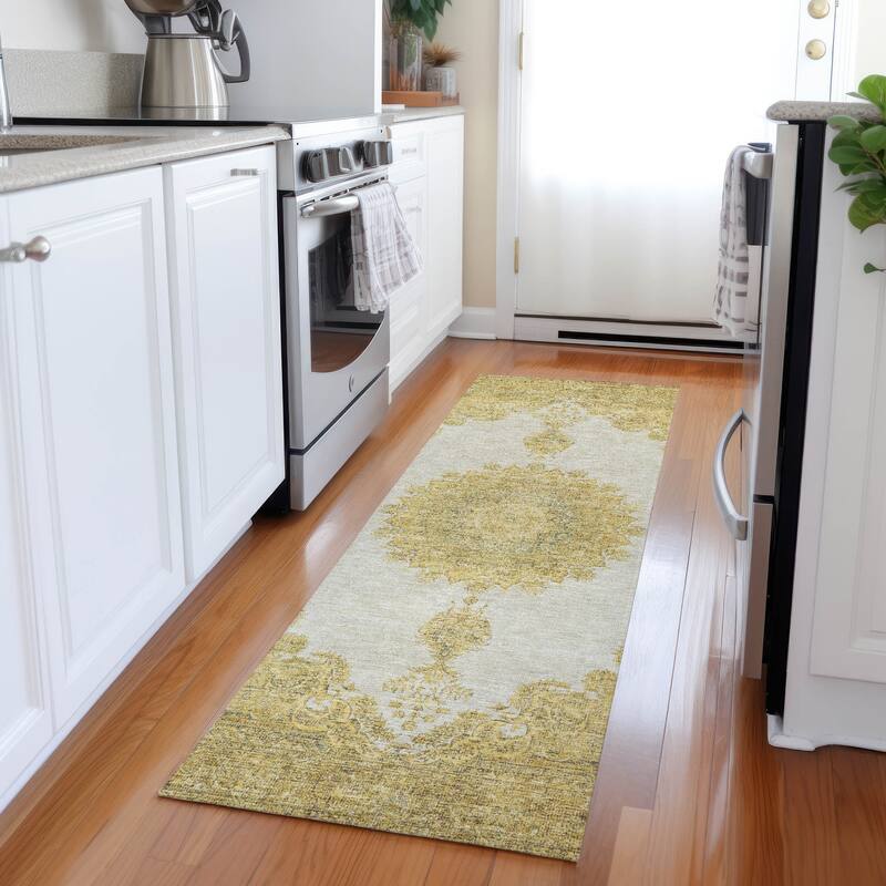 Machine Washable Indoor/ Outdoor Vintage Traditional Chantille Rug