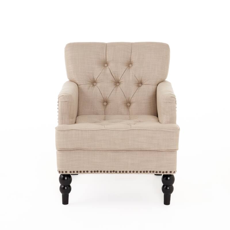 Modern 28" Upholstered Button Tufted Club Chair with Nailheads and Birch Wood Legs