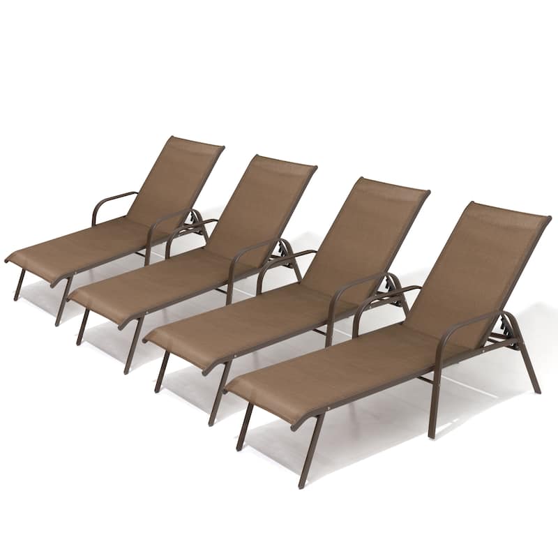 VredHom Outdoor Patio Adjustable Chaise Lounges Chairs - Brown - 4PC