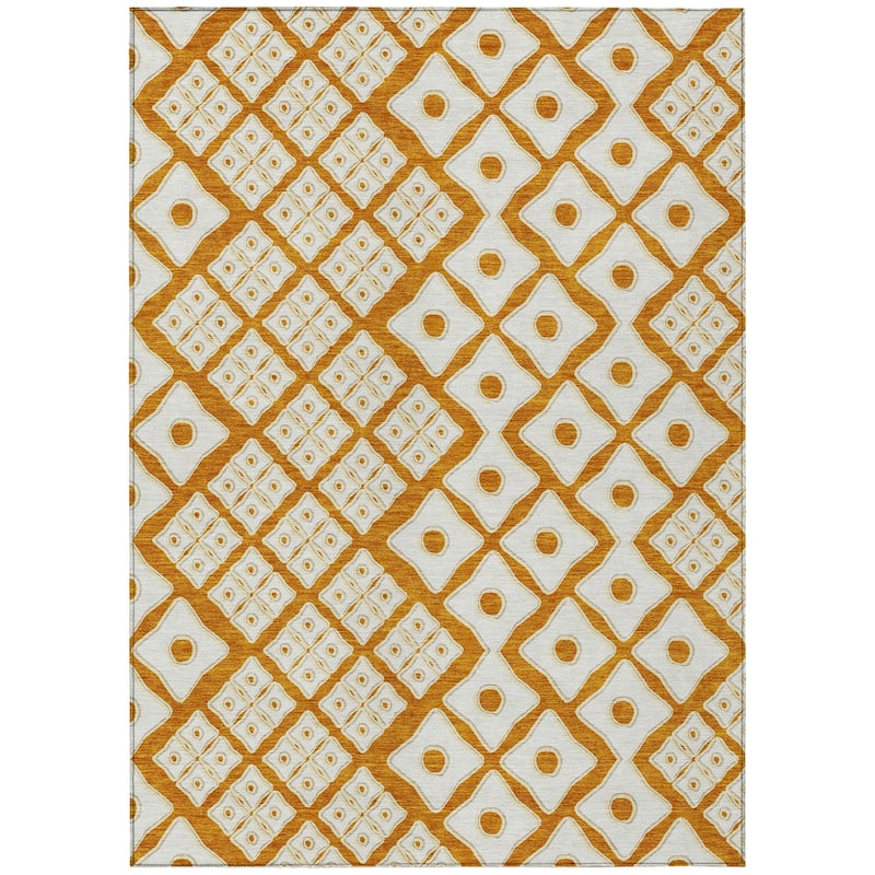 Orange And Ivory Geometric Washable Indoor Outdoor Area Rug - 8' X 10'