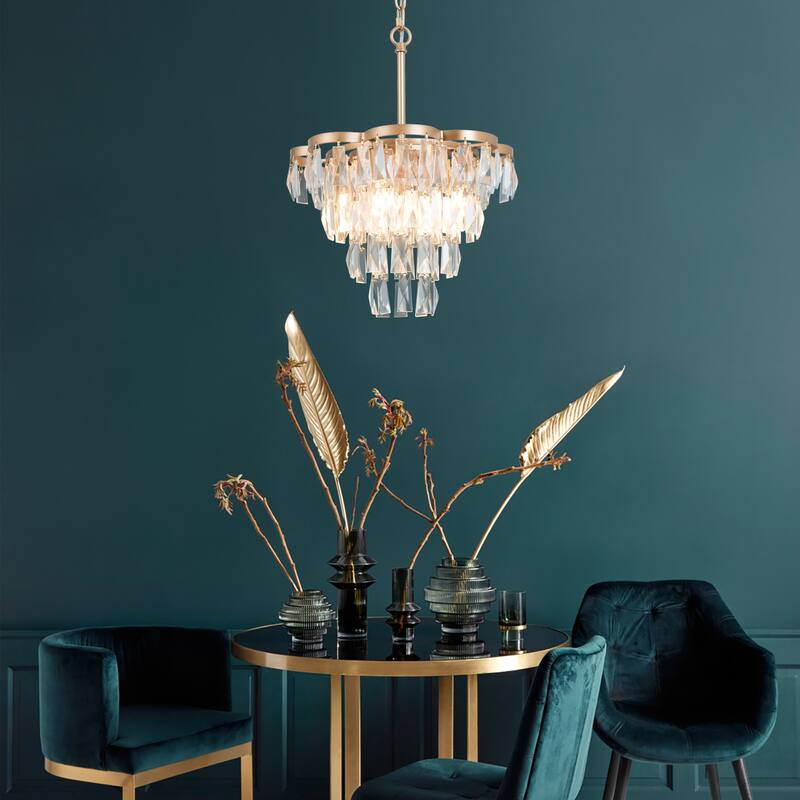 Modern Glam 4-light Crystal Chandelier for Living/ Dining Room - D15.4" x H16"