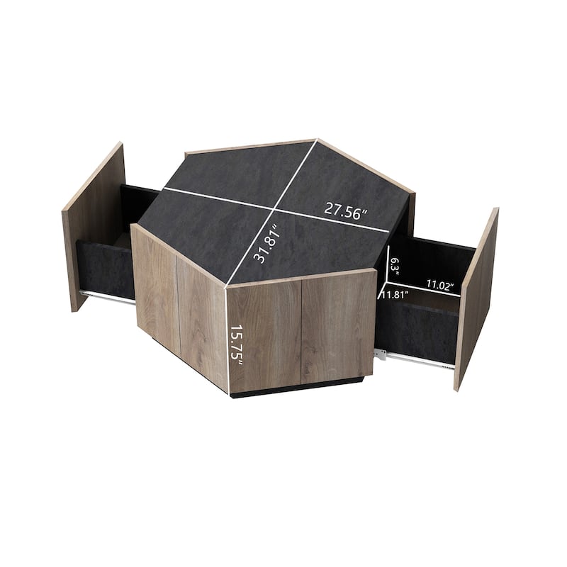 Hexagonal Rural Style Garden Retro Living Room Coffee Table with 2 drawers
