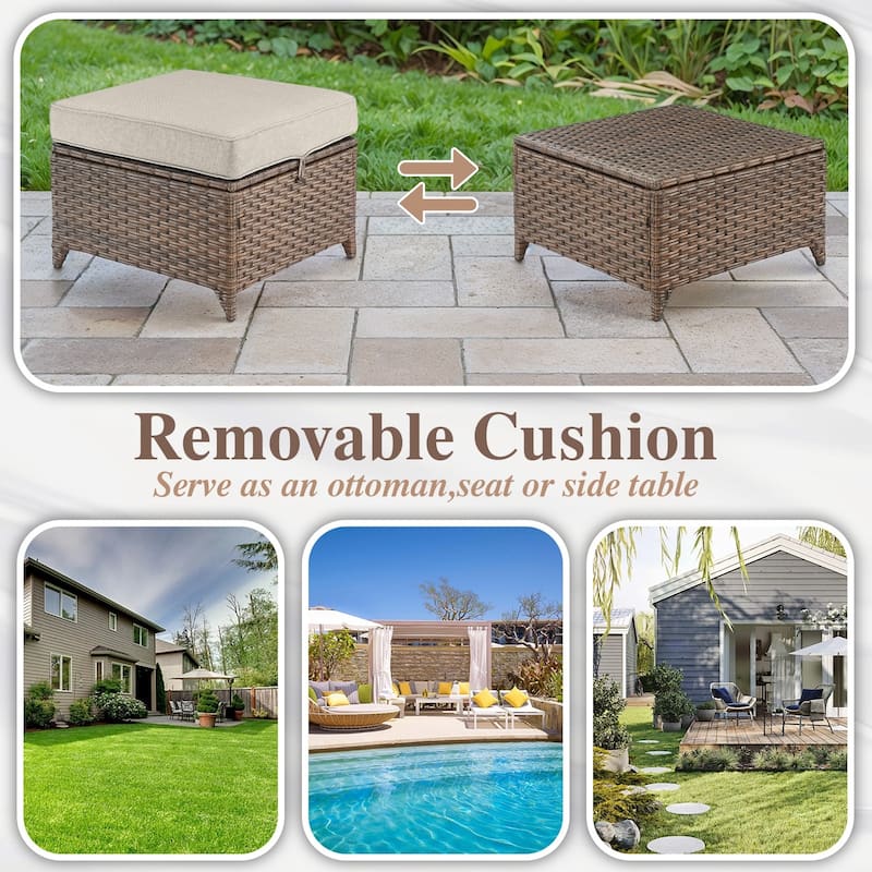 Rattan Patio Sofa Chair Set with Ottomans - Brown
