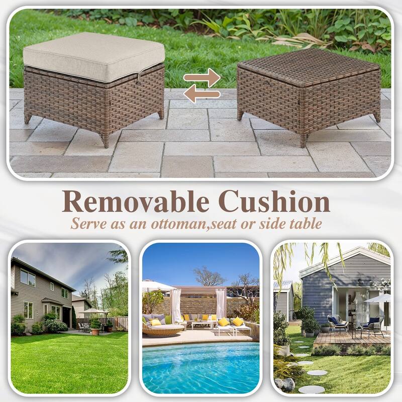 Wicker Ottomans, Outdoor Wicker Footstool Set of 2