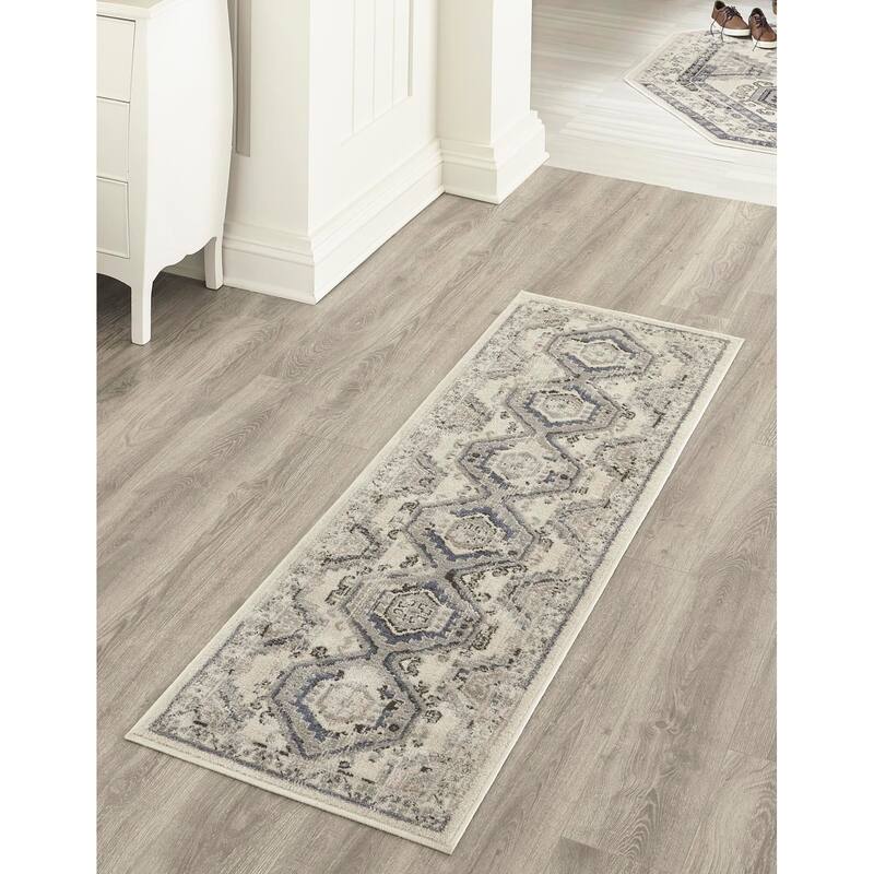 Contemporary Corbin Collection Area Rug - 3'1"x13' - Ivory Aqua