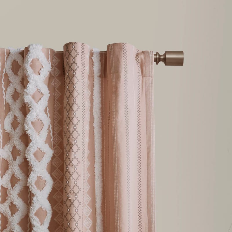 INK+IVY Imani Cotton Printed Single Curtain Panel with Chenille Stripe and Lining