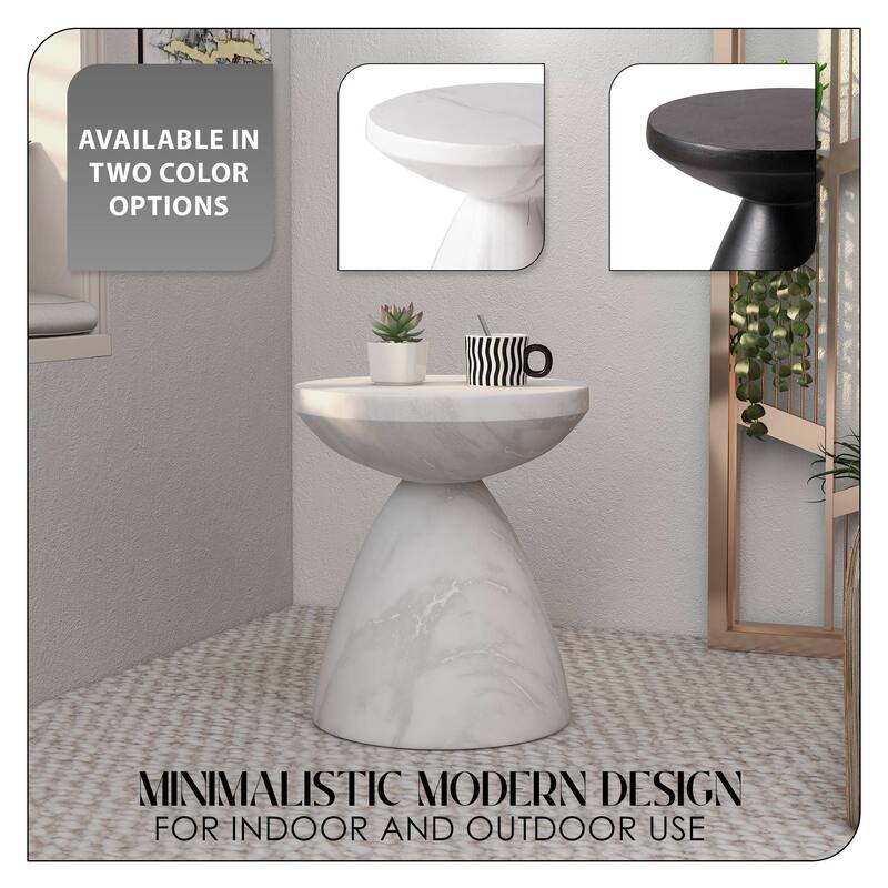 Dune 17-Inch Round Side Table in Fiberstone Accent End Table for Indoor and Outdoor Patio Use