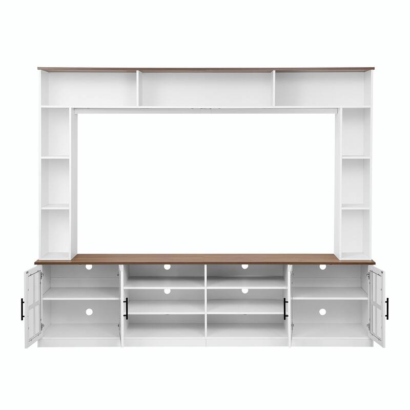 Modern 95.5" Wall Unit TV Stand for TVs up to 80" with Bookshelves, Cabinets, Glass Doors