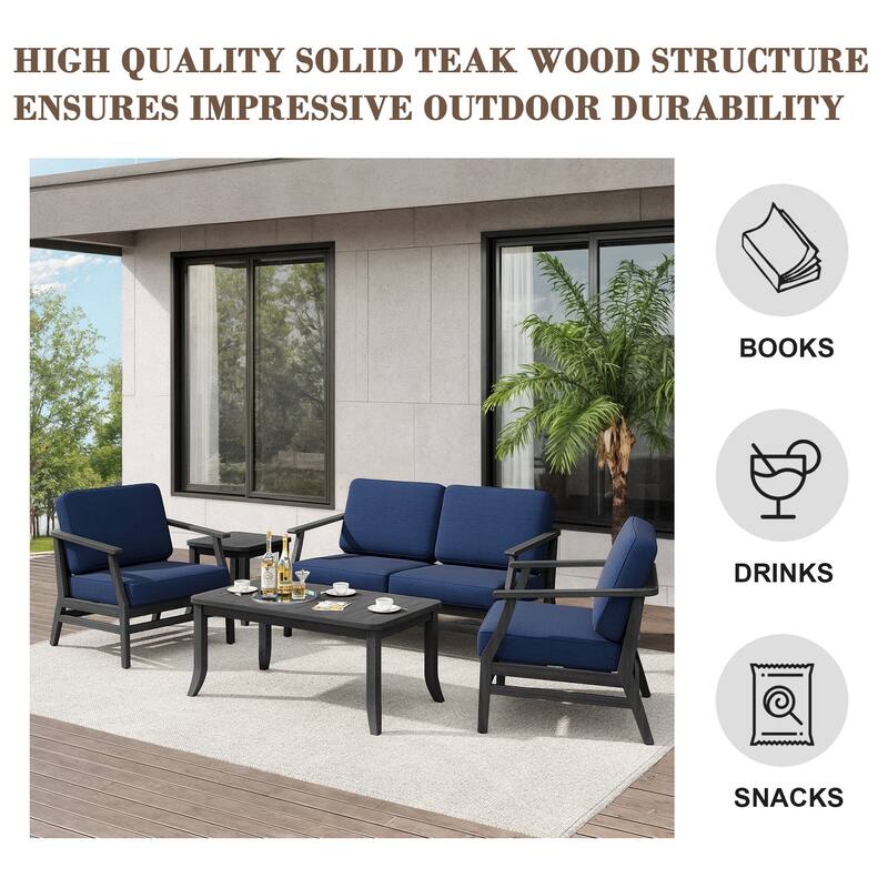 Teak Outdoor Patio Seating Set with Loveseat, Chairs and Tables (5-Piece)
