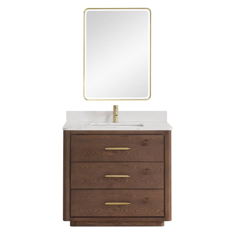 Porto Bath Vanity with White Quartz Stone Top and Mirror