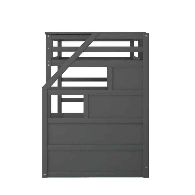 Twin Over Twin Bunk Bed with Trundle and 3 Storage Stairs for Kids/Teens/Adults