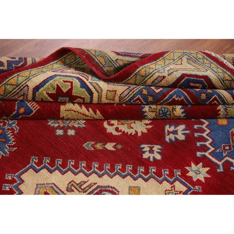 Red Geometric Kazak Rug Handmade Wool Carpet - 7'10"x 9'6"
