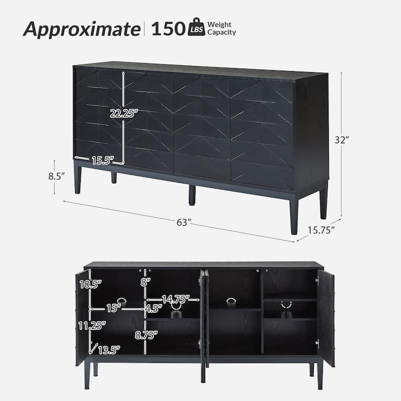 Dennis Contemporary 63"Wide 4-Door Sideboard with Adjustable Shelves