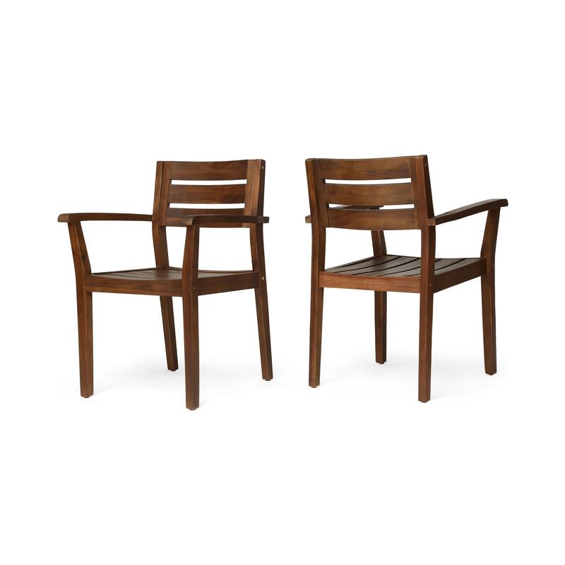Roomfitters Stamford Set of 2 Acacia Wood Outdoor Dining Armchairs, Slatted Open-Back Design