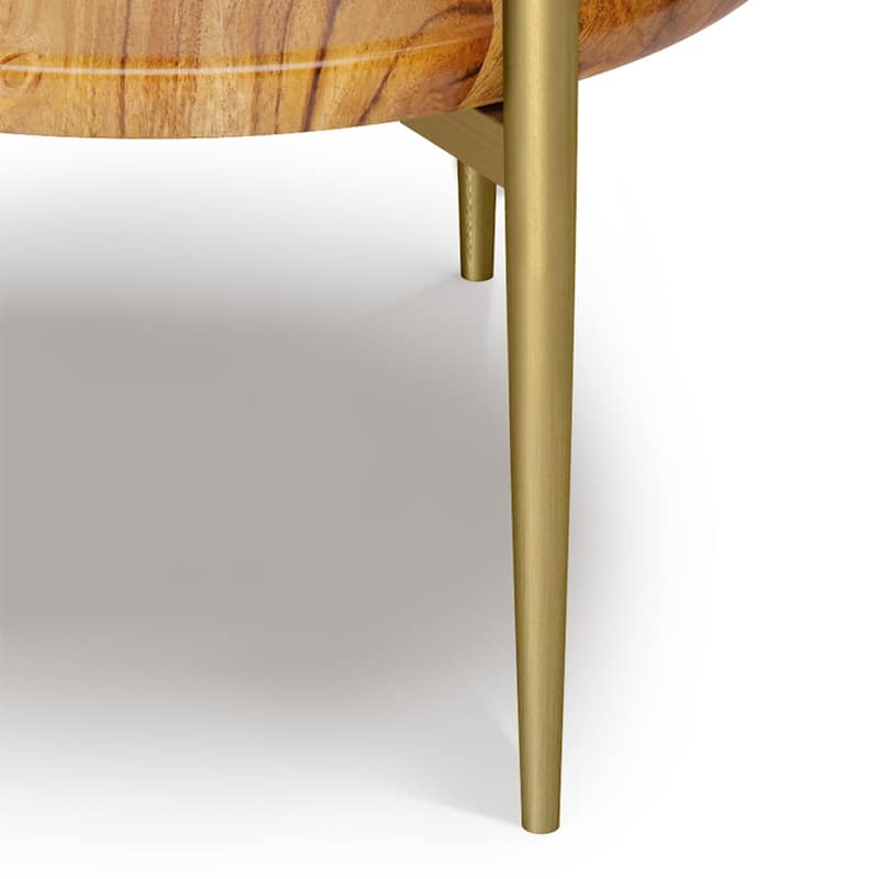 WYNDENHALL Fleetwood 18 inch Wide Metal Round Marble & Wood Side Table in White/Natural - 18" W x 18" D x 23" H