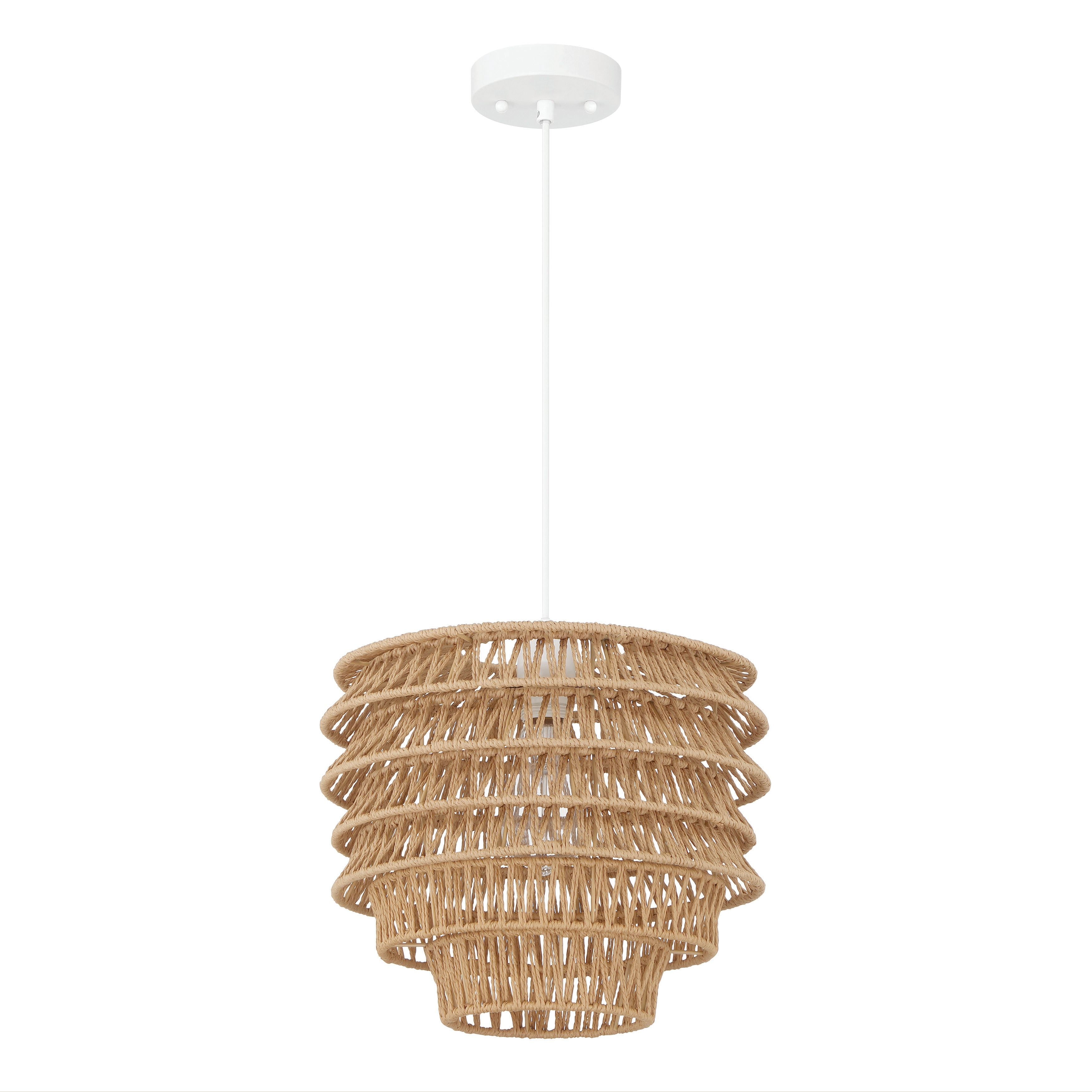 Handwoven Paper Rope and Metal Ceiling Pendant Lamp - 13.4"L x 13.4"W x 15.2"H