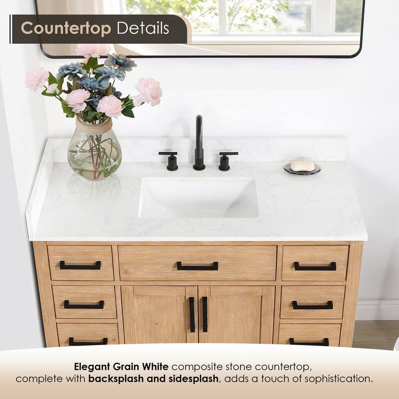 Altair Gavino Bath Vanity with Grain White Composite Stone Top and Mirror