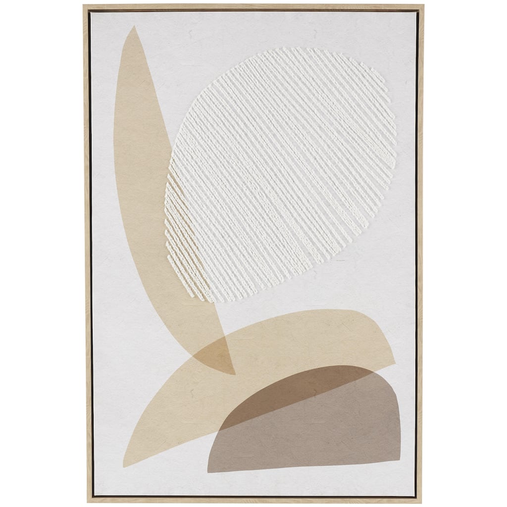 Wooden Abstract Overlapping Shapes Living Room Wall Decor with White Fabric Detailing - Brown - Roche River Decor