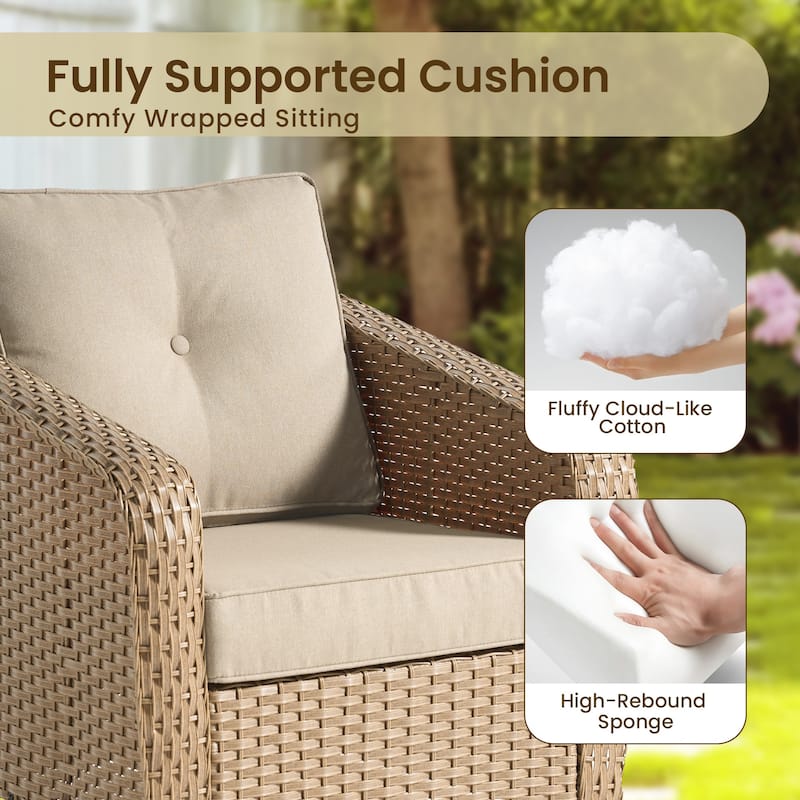 OVIOS Outdoor Wicker Swivel Chair 3-Piece Set (with Side Table)
