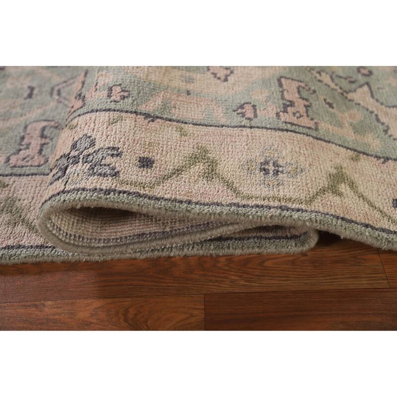 Green Oushak Oriental Runner Rug Handmade Wool Carpet - 2'6"x 10'2"