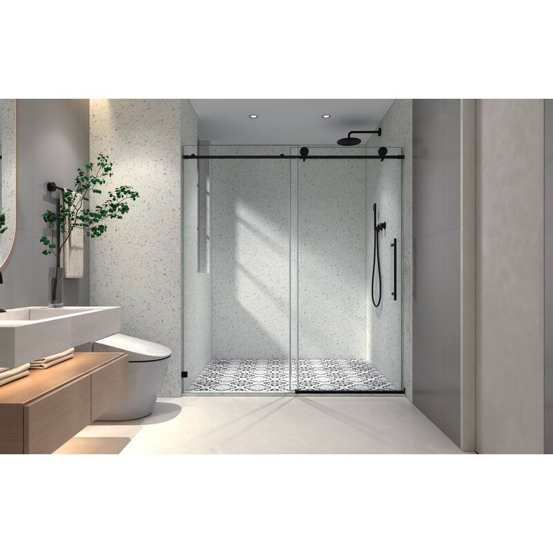 55 to 60 in. W x 76 in. H Sliding Frameless Shower Door with 5/16 Inch (8mm) Thick Tampered Glass