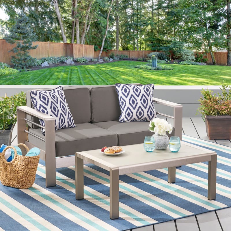 Cape Coral Outdoor Aluminum 2-piece Set with Cushions by Christopher Knight Home - Silver