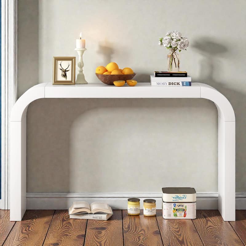 Modern Minimalist Console Table, Rectangular Slim Entryway Table with Sled Base, Lightweight & Stable for Living Room Hallway - White