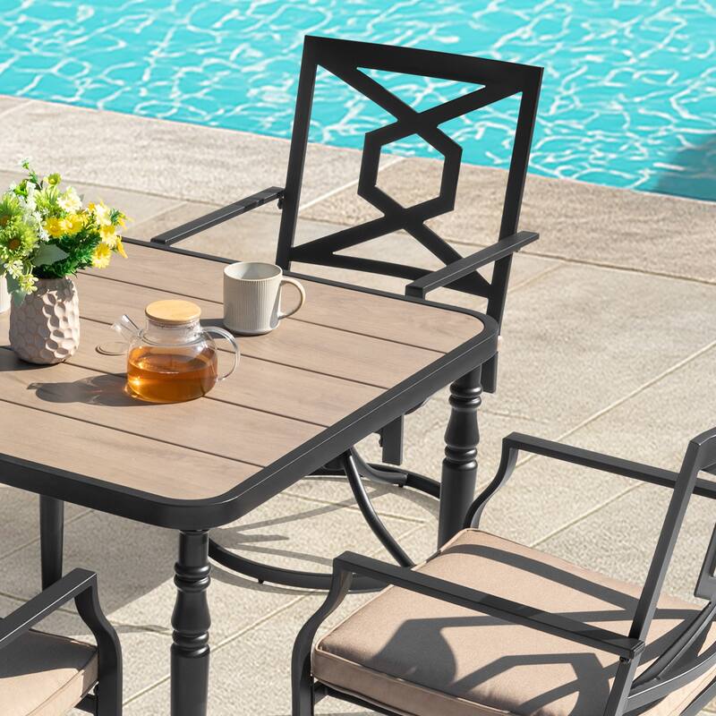 Patio Metal Dining Set of 5 with Padded Cushions and Umbrella Hole