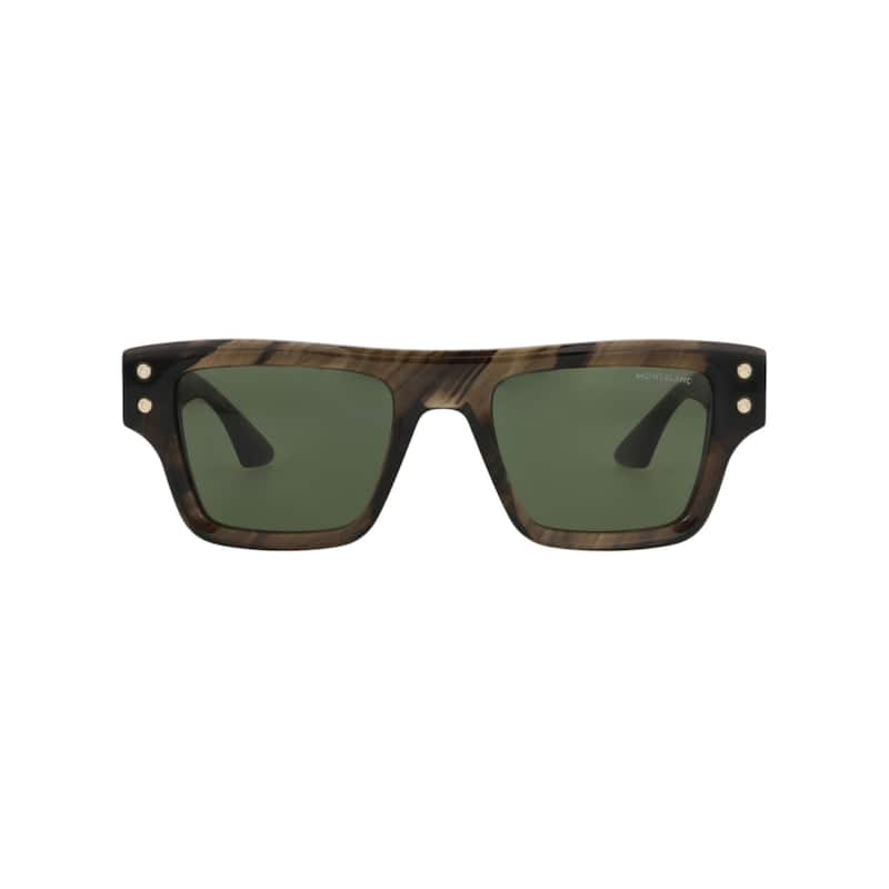 Montblanc Square-Frame Recycled Acetate Sunglasses - Brown Brown Green - Multi - Green Lens