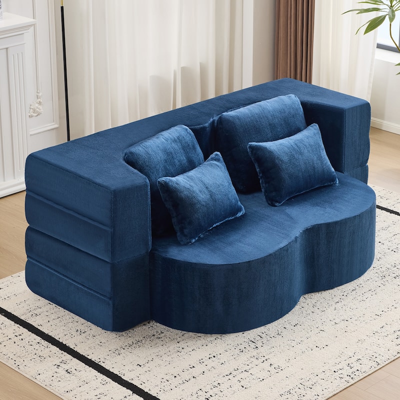 Queen Foldable Sleeper Sofa, Floor Couch Sofa Bed, High-Density Foam Convertible Lounge Sofa Loveseat