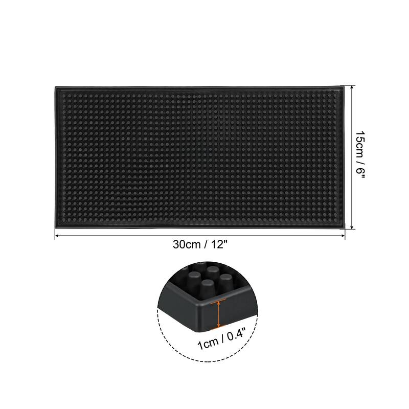 PVC Bar Mat Non-Slip Bar Service Cup Mat Spill Mat - Black - 12" x 6" x 0.4"