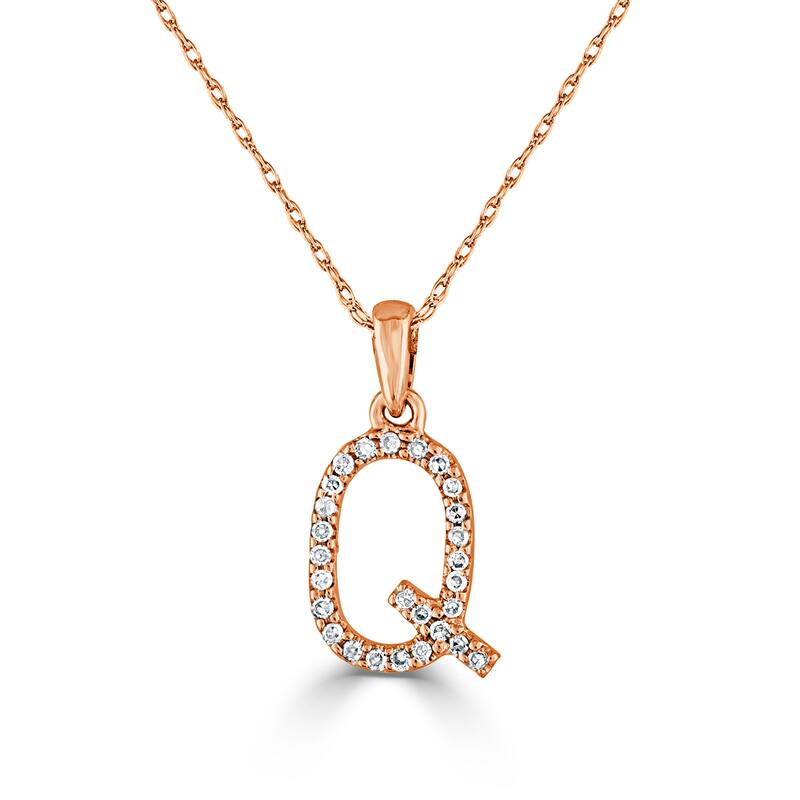Joelle Collection 1/10 ctw Diamond Initial Pendant Necklace 14K Gold adjustable 16 to 18 inch Chain - Personalized Gift - Q - Rose
