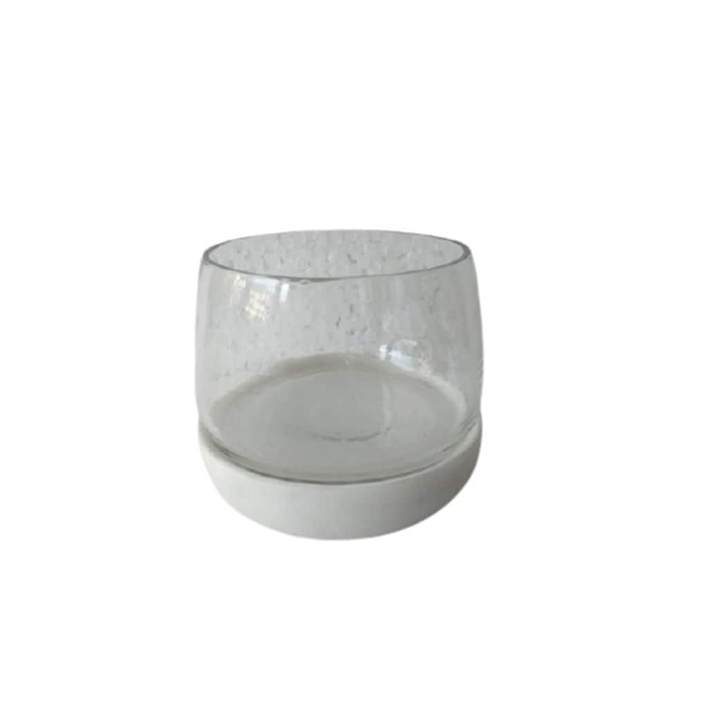 Glass Bowl w/ White Marble Base 4Dia- A - White