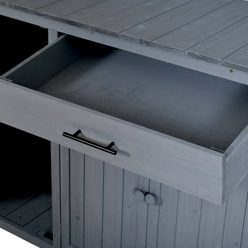 65" Solid Fir Wood Potting Bench with Hutch, Garden Workstation Table with Drawer, Spice Rack & Shelves