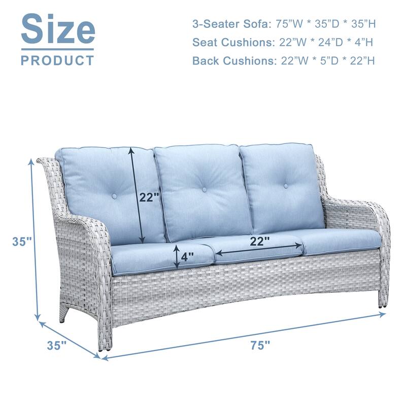 Pocassy Patio Outdoor 3-Seat Sofa with Cushion