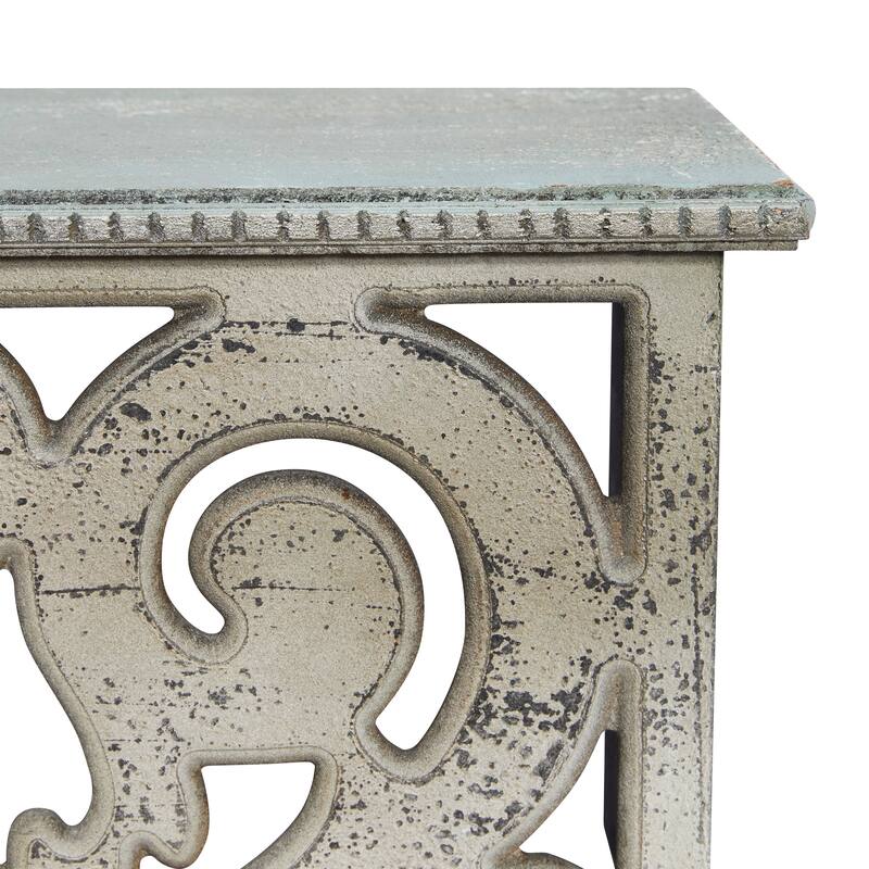 Beige Wooden 1 Shelf Scroll Room Wall Shelf with Gray Distressing